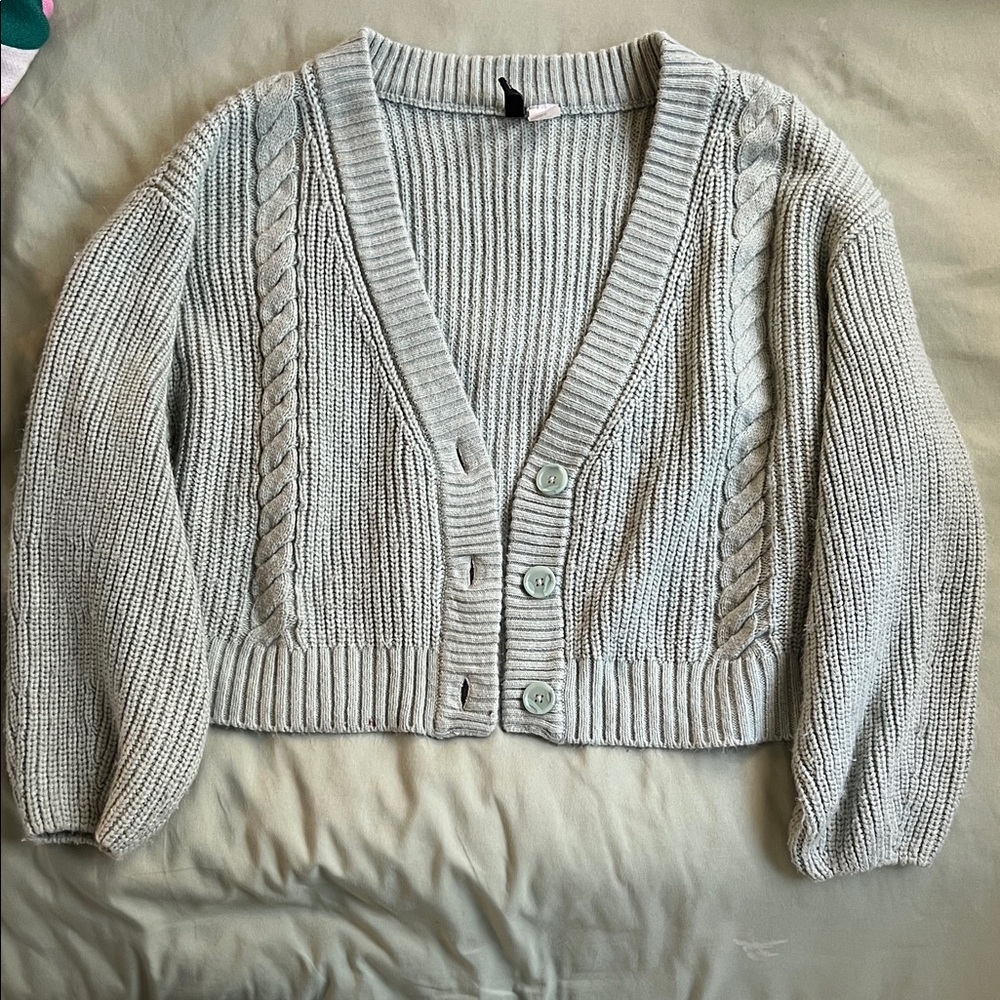 Women's Cable Knit Cardigan Sweater - Light Gray